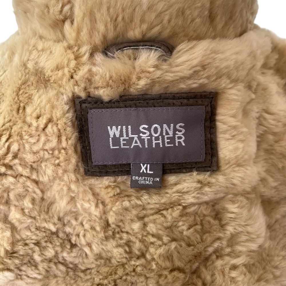 Wilsons Leather 100% leather suede coat faux fur trim brown olive XL - Picture 13 of 16
